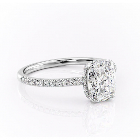 Pernă alungită - Inel de logodnă Arabella din aur Alb 14kt cu moissanite tăietură asscher – Montură pavé rafinată pentru profil jos | Personalizează și configurează gratuit online