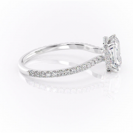 Inel de logodnă Arabella din aur Alb 14kt cu moissanite tăietură asscher – Montură pavé rafinată pentru profil jos | Personalizează și configurează gratuit online [1]