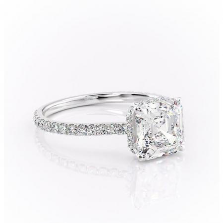 Asscher - Inel de logodnă Arabella din aur Alb 14kt cu moissanite tăietură asscher – Montură pavé rafinată pentru profil jos | Personalizează și configurează gratuit online