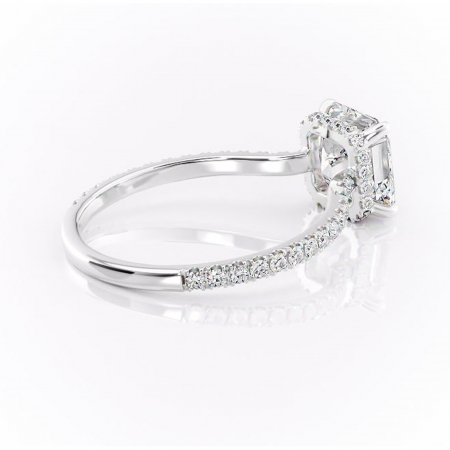 Inel de logodnă Arabella din aur Alb 14kt cu moissanite tăietură asscher – Montură pavé rafinată pentru profil jos | Personalizează și configurează gratuit online [2]