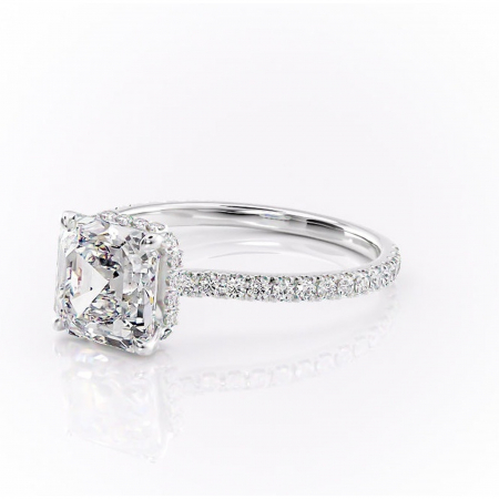 Inel de logodnă Arabella din aur Alb 14kt cu moissanite tăietură asscher – Montură pavé rafinată pentru profil jos | Personalizează și configurează gratuit online [6]