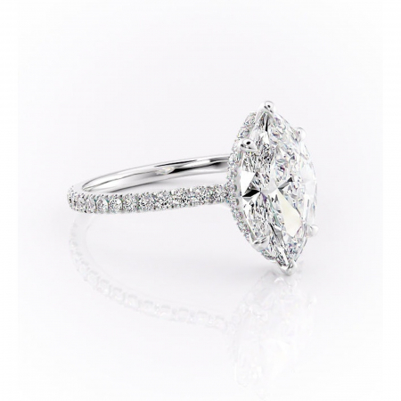 Marquise - Inel de logodnă Arabella din aur Alb 14kt cu moissanite tăietură marquise – Montură pavé rafinată pentru profil jos | Personalizează și configurează gratuit online