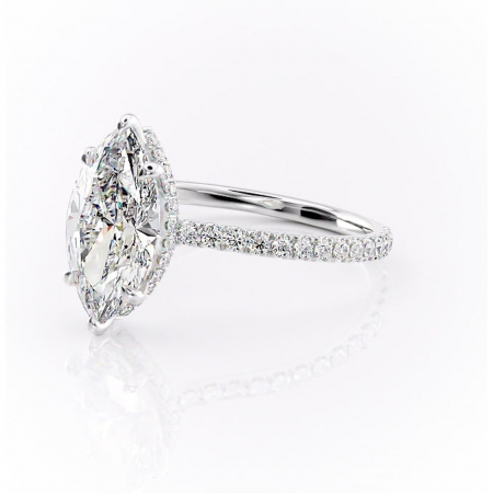 Inel de logodnă Arabella din aur Alb 14kt cu moissanite tăietură marquise – Montură pavé rafinată pentru profil jos | Personalizează și configurează gratuit online [6]