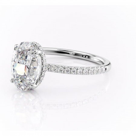 Inel de logodnă Arabella din aur Alb 14kt cu moissanite tăietură ovală – Montură pavé rafinată pentru profil jos | Personalizează și configurează gratuit online [6]