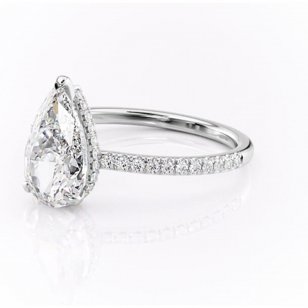 Inel de logodnă Arabella din aur Alb 14kt cu moissanite tăietură pară – Montură pavé rafinată pentru profil jos | Personalizează și configurează gratuit online [6]