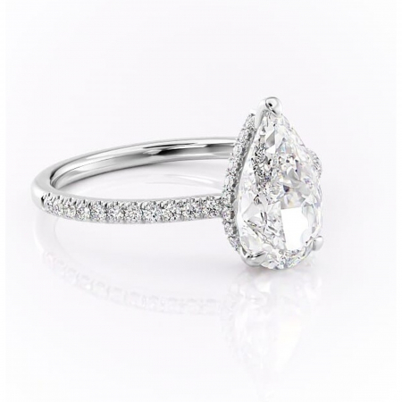 Pară - Inel de logodnă Arabella din aur Alb 14kt cu moissanite tăietură pară – Montură pavé rafinată pentru profil jos | Personalizează și configurează gratuit online