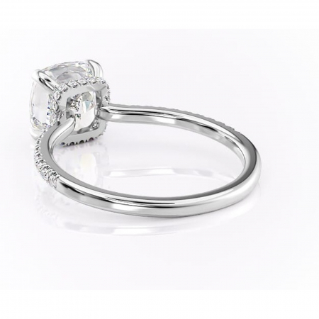 Inel de logodnă Arabella din aur Alb 14kt cu moissanite tăietură pernă – Montură pavé rafinată pentru profil jos | Personalizează și configurează gratuit online [3]