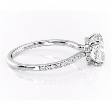 Inel de logodnă Arabella din aur Alb 14kt cu moissanite tăietură pernă – Montură pavé rafinată pentru profil jos | Personalizează și configurează gratuit online [1]