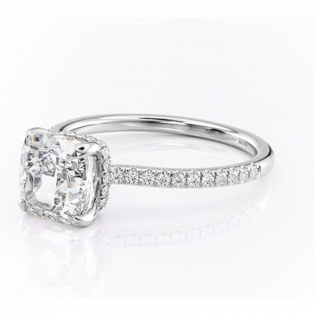 Inel de logodnă Arabella din aur Alb 14kt cu moissanite tăietură pernă – Montură pavé rafinată pentru profil jos | Personalizează și configurează gratuit online [6]