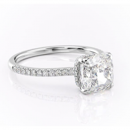 Pernă - Inel de logodnă Arabella din aur Alb 14kt cu moissanite tăietură pernă – Montură pavé rafinată pentru profil jos | Personalizează și configurează gratuit online