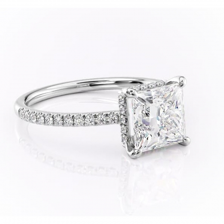 Princess - Inel de logodnă Arabella din aur Alb 14kt cu moissanite tăietură princess – Montură pavé rafinată pentru profil jos | Personalizează și configurează gratuit online