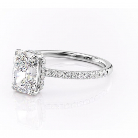 Inel de logodnă Arabella din aur Alb 14kt cu moissanite tăietură radiantă – Montură pavé rafinată pentru profil jos | Personalizează și configurează gratuit online [6]