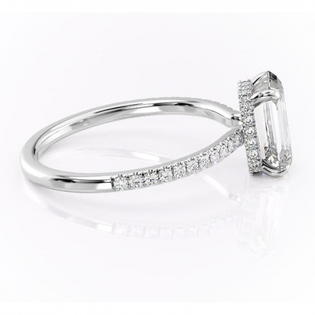 Inel de logodnă Arabella din aur Alb 14kt cu moissanite tăietură smarald – Montură pavé rafinată pentru profil jos | Personalizează și configurează gratuit online [1]