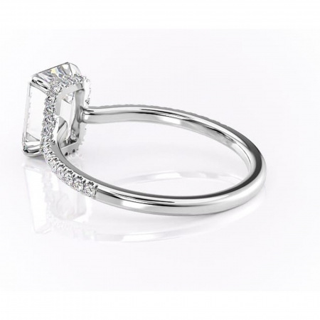 Inel de logodnă Arabella din aur Alb 14kt cu moissanite tăietură smarald – Montură pavé rafinată pentru profil jos | Personalizează și configurează gratuit online [4]