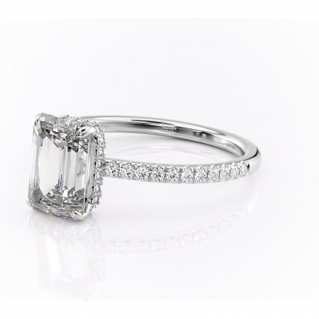 Inel de logodnă Arabella din aur Alb 14kt cu moissanite tăietură smarald – Montură pavé rafinată pentru profil jos | Personalizează și configurează gratuit online [6]