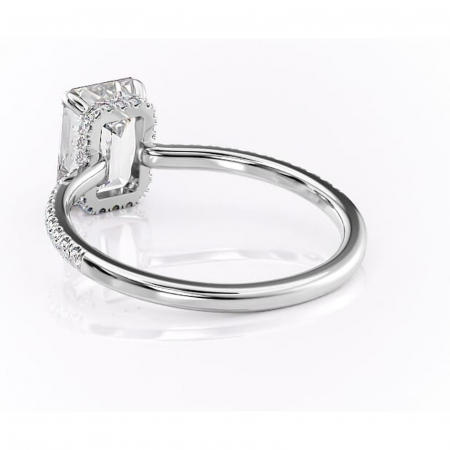 Inel de logodnă Arabella din aur Alb 14kt cu moissanite tăietură smarald – Montură pavé rafinată pentru profil jos | Personalizează și configurează gratuit online [3]