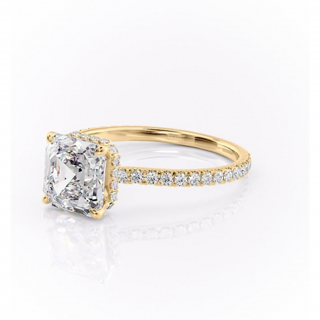 Inel de logodnă Arabella din aur Galben 18kt cu moissanite tăietură asscher – Montură pavé rafinată pentru profil jos | Personalizează și configurează gratuit online [6]
