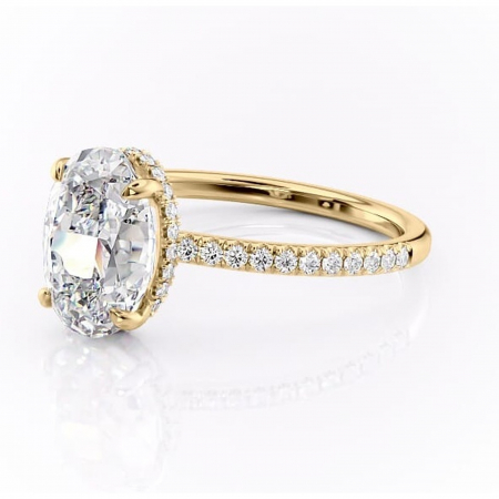 Inel de logodnă Arabella din aur Galben 14kt cu moissanite tăietură ovală – Montură pavé rafinată pentru profil jos | Personalizează și configurează gratuit online [6]