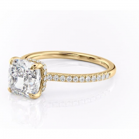 Inel de logodnă Arabella din aur Galben 14kt cu moissanite tăietură pernă – Montură pavé rafinată pentru profil jos | Personalizează și configurează gratuit online [6]