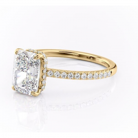 Inel de logodnă Arabella din aur Galben 18kt cu moissanite tăietură radiantă – Montură pavé rafinată pentru profil jos | Personalizează și configurează gratuit online [6]