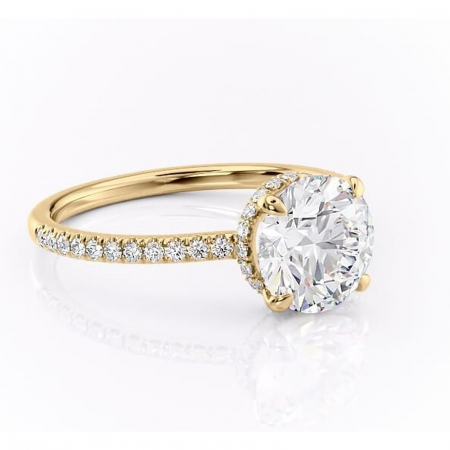 Aur galben - Inel de logodnă Arabella din aur Galben 14kt cu moissanite tăietură rotundă – Montură pavé rafinată pentru profil jos | Personalizează și configurează gratuit online