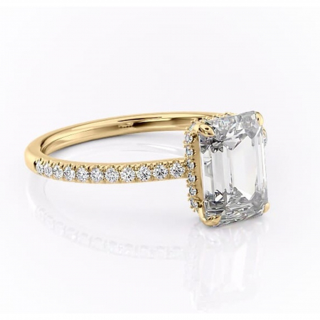 Aur galben - Inel de logodnă Arabella din aur Galben 18kt cu moissanite tăietură smarald – Montură pavé rafinată pentru profil jos | Personalizează și configurează gratuit online