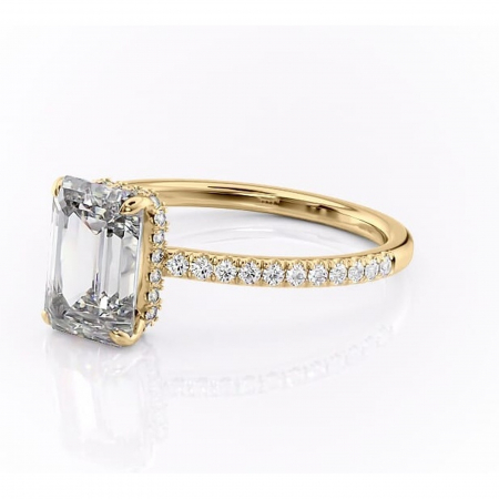 Inel de logodnă Arabella din aur Galben 14kt cu moissanite tăietură smarald – Montură pavé rafinată pentru profil jos | Personalizează și configurează gratuit online [6]