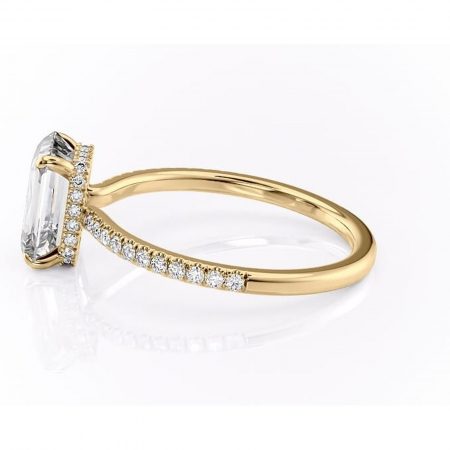 Inel de logodnă Arabella din aur Galben 14kt cu moissanite tăietură smarald – Montură pavé rafinată pentru profil jos | Personalizează și configurează gratuit online [5]