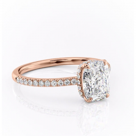 Pernă alungită - Inel de logodnă Arabella din aur Rose 14kt cu moissanite tăietură asscher – Montură pavé rafinată pentru profil jos | Personalizează și configurează gratuit online