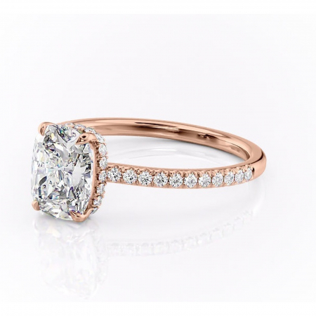 Inel de logodnă Arabella din aur Rose 14kt cu moissanite tăietură asscher – Montură pavé rafinată pentru profil jos | Personalizează și configurează gratuit online [6]