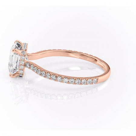 Inel de logodnă Arabella din aur Rose 14kt cu moissanite tăietură asscher – Montură pavé rafinată pentru profil jos | Personalizează și configurează gratuit online [5]