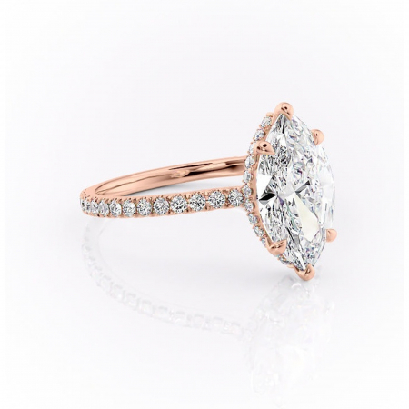 Marquise - Inel de logodnă Arabella din aur Rose 18kt cu moissanite tăietură marquise – Montură pavé rafinată pentru profil jos | Personalizează și configurează gratuit online