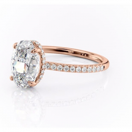 Inel de logodnă Arabella din aur Rose 14kt cu moissanite tăietură ovală – Montură pavé rafinată pentru profil jos | Personalizează și configurează gratuit online [6]