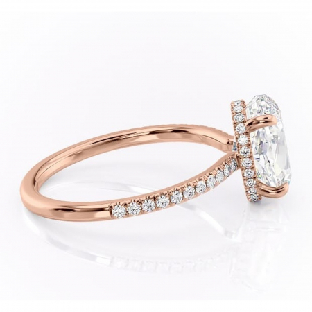 Inel de logodnă Arabella din aur Rose 14kt cu moissanite tăietură ovală – Montură pavé rafinată pentru profil jos | Personalizează și configurează gratuit online [1]