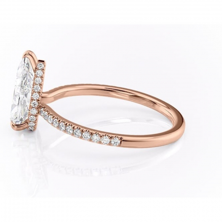 Inel de logodnă Arabella din aur Rose 18kt cu moissanite tăietură pară – Montură pavé rafinată pentru profil jos | Personalizează și configurează gratuit online [5]