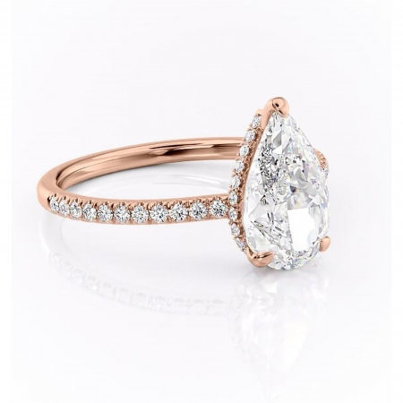 18K - Inel de logodnă Arabella din aur Rose 18kt cu moissanite tăietură pară – Montură pavé rafinată pentru profil jos | Personalizează și configurează gratuit online
