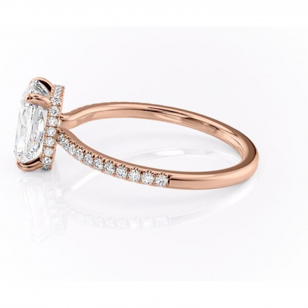 Inel de logodnă Arabella din aur Rose 14kt cu moissanite tăietură radiantă – Montură pavé rafinată pentru profil jos | Personalizează și configurează gratuit online [5]