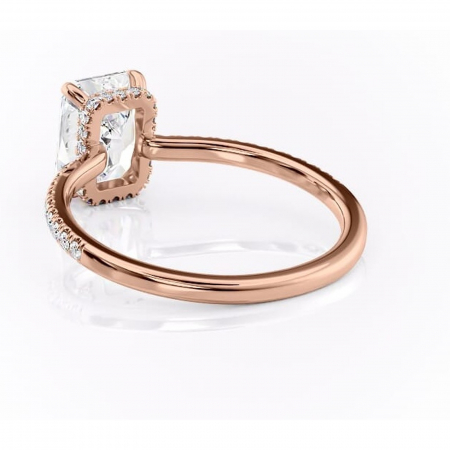 Inel de logodnă Arabella din aur Rose 14kt cu moissanite tăietură radiantă – Montură pavé rafinată pentru profil jos | Personalizează și configurează gratuit online [3]