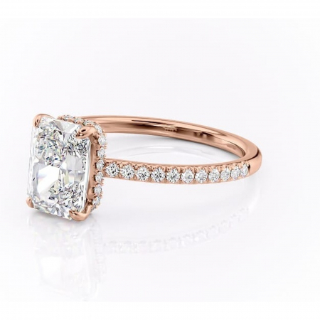 Inel de logodnă Arabella din aur Rose 14kt cu moissanite tăietură radiantă – Montură pavé rafinată pentru profil jos | Personalizează și configurează gratuit online [6]