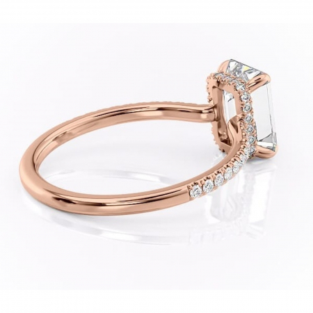 Inel de logodnă Arabella din aur Rose 14kt cu moissanite tăietură smarald – Montură pavé rafinată pentru profil jos | Personalizează și configurează gratuit online [2]