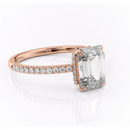 Aur roz - Inel de logodnă Arabella din aur Rose 18kt cu moissanite tăietură smarald – Montură pavé rafinată pentru profil jos | Personalizează și configurează gratuit online
