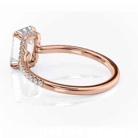 Inel de logodnă Arabella din aur Rose 14kt cu moissanite tăietură smarald – Montură pavé rafinată pentru profil jos | Personalizează și configurează gratuit online [4]