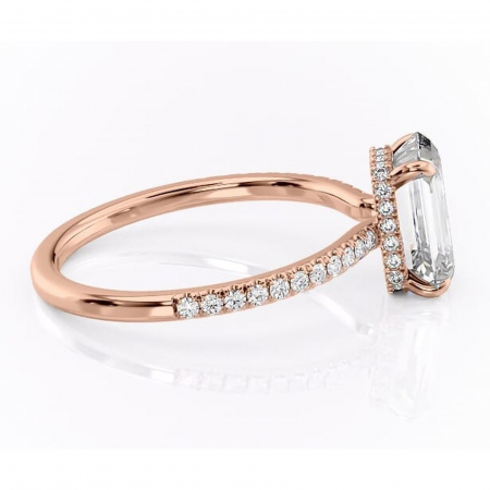 Inel de logodnă Arabella din aur Rose 14kt cu moissanite tăietură smarald – Montură pavé rafinată pentru profil jos | Personalizează și configurează gratuit online [1]