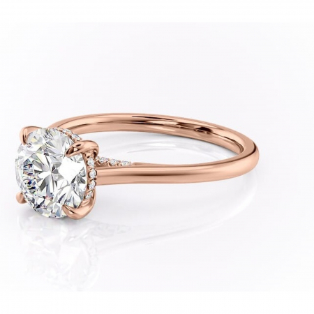 Inel de logodnă Aria din aur Rose 14kt cu moissanite tăietură rotundă – Solitar rafinată pentru profil înalt | Personalizează și configurează gratuit online [6]
