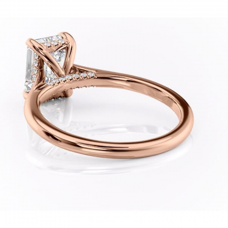 Inel de logodnă Aria din aur Rose 14kt cu moissanite tăietură smarald – Solitar rafinată pentru profil înalt | Personalizează și configurează gratuit online [3]