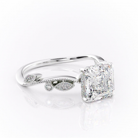 Asscher - Inel de logodnă Aurelia din aur Alb 14kt cu moissanite tăietură asscher – Pietre laterale rafinată pentru profil înalt | Personalizează și configurează gratuit online