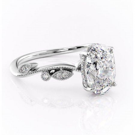 Ovală - Inel de logodnă Aurelia din aur Alb 14kt cu moissanite tăietură ovală – Pietre laterale rafinată pentru profil înalt | Personalizează și configurează gratuit online