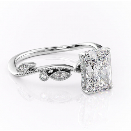 18K - Inel de logodnă Aurelia din aur Alb 18kt cu moissanite tăietură radiantă – Pietre laterale rafinată pentru profil înalt | Personalizează și configurează gratuit online