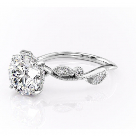 Inel de logodnă Aurelia din aur Alb 14kt cu moissanite tăietură rotundă – Pietre laterale rafinată pentru profil înalt | Personalizează și configurează gratuit online [6]