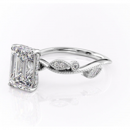 Inel de logodnă Aurelia din aur Alb 14kt cu moissanite tăietură smarald – Pietre laterale rafinată pentru profil înalt | Personalizează și configurează gratuit online [6]